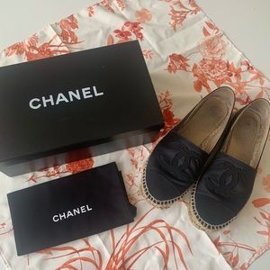 *SOLD* Chanel Espadrilles Black Satin Sz 38